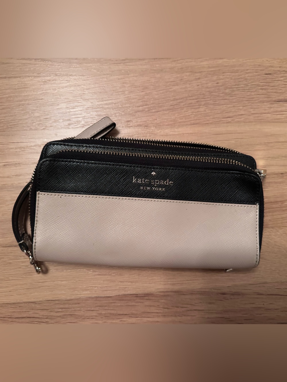 kate spade Two-Tone Black and Cream Wristlet Wallet